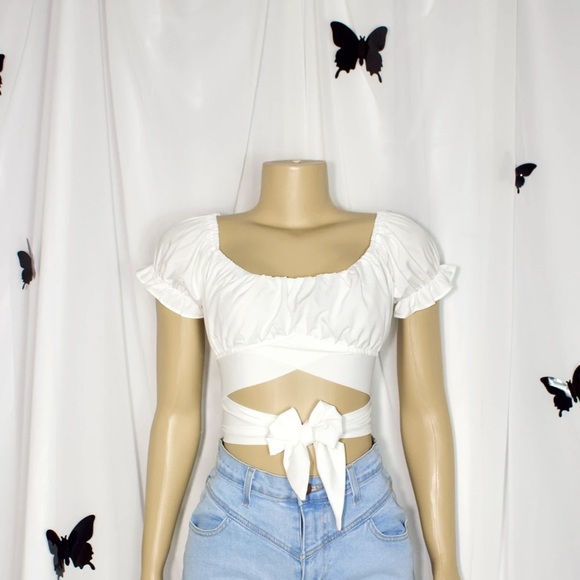 White Bow Tie Blouse - Picture 1 of 6